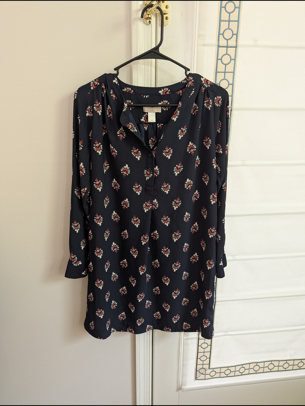LOFT Navy Floral Popover Summer Dress